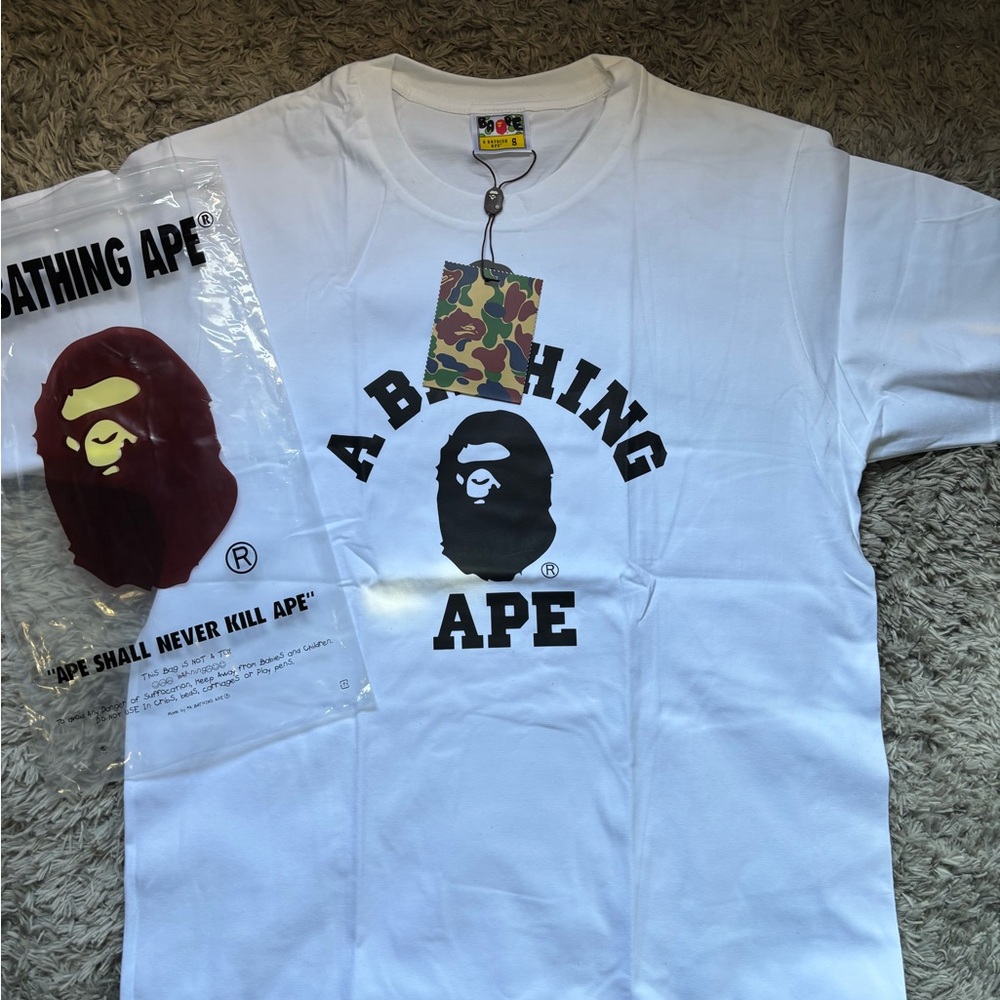 Bape White Graphic Tee with Red and Black Accents